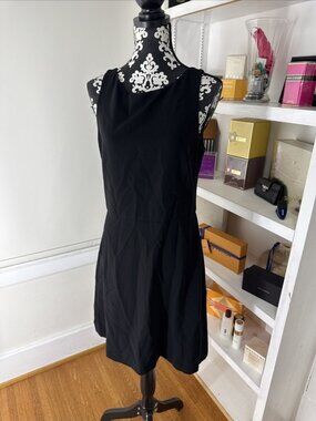 Theory Womens Sleeveless Scoop Neck Mini Sheath Dress Black Cut Out Back Size 12